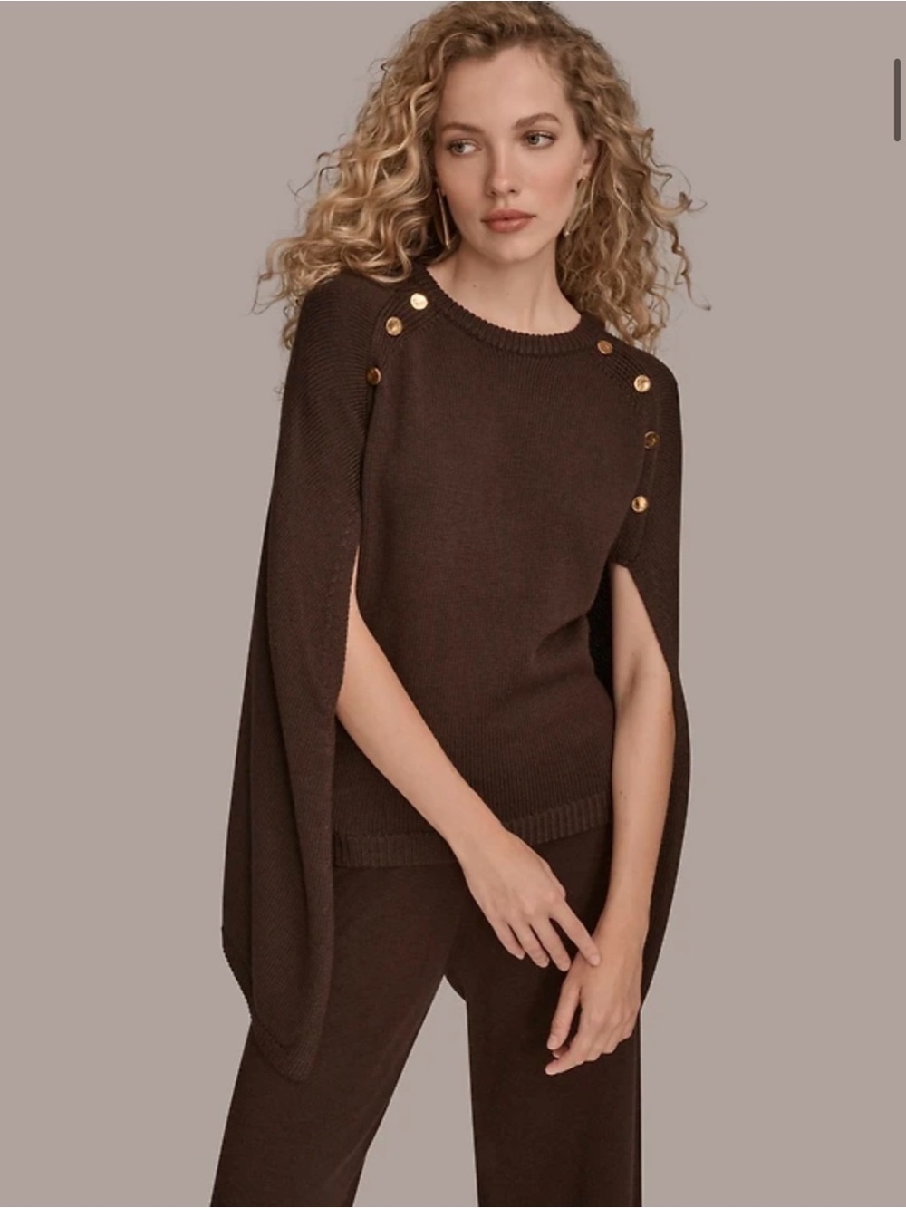 Donna Karan NY Knit Poncho Sweater - Chocolate Brown